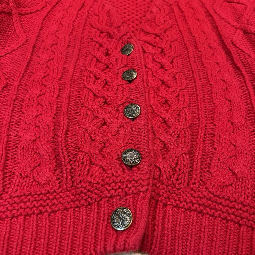 Vintage Cristina Red Cable Knit Cardigan Sweater Metal Buttons Size S Y2K - Picture 4 of 5
